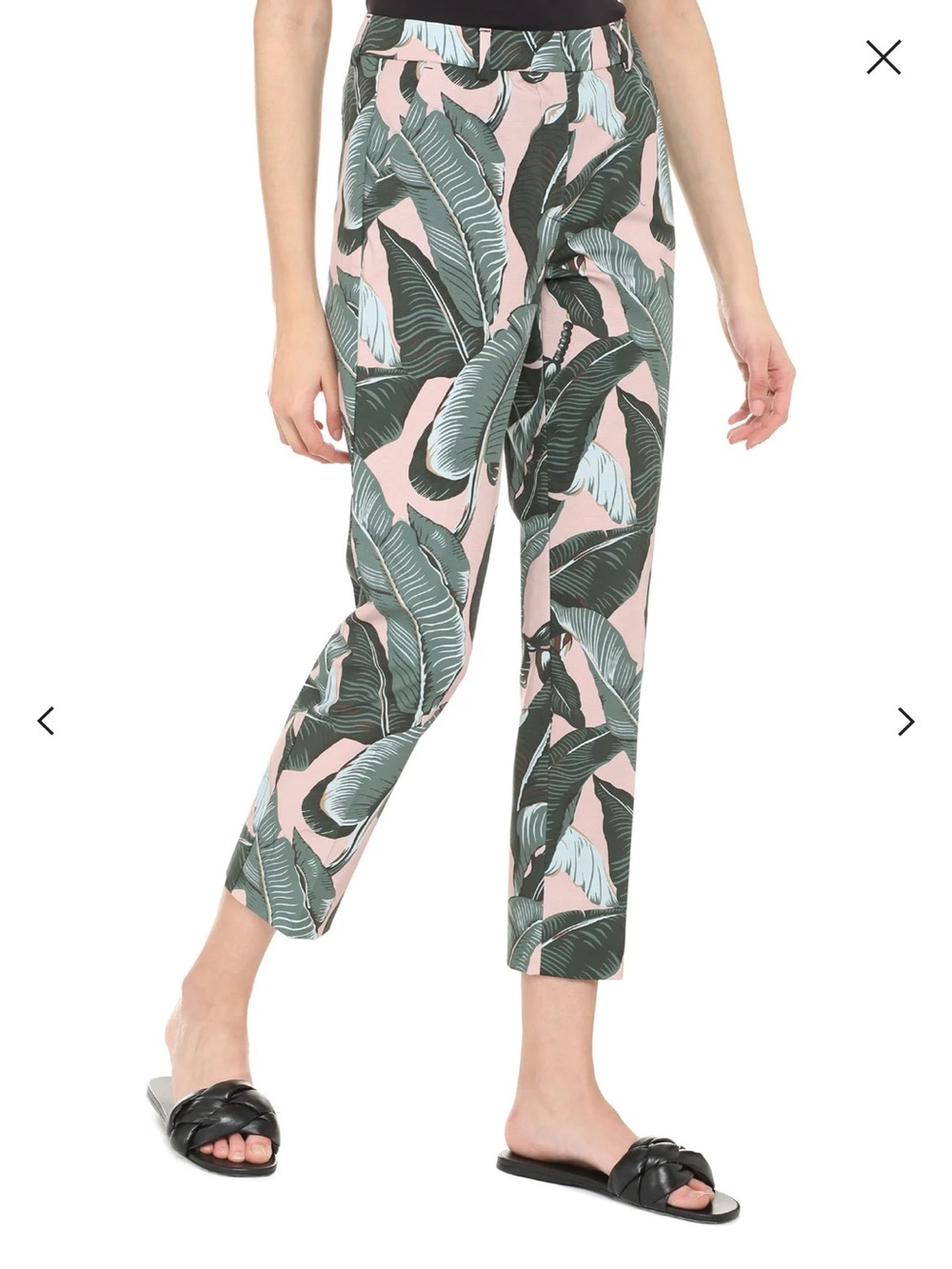 🌴 Max Mara Weekend Tropical Banana Leaf Print Cropped Pants Green Resort Size 8